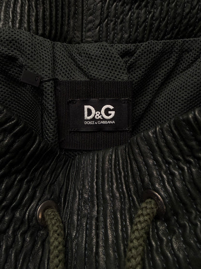 2000s Dolce & Gabbana Dark Green Leather Track Pants