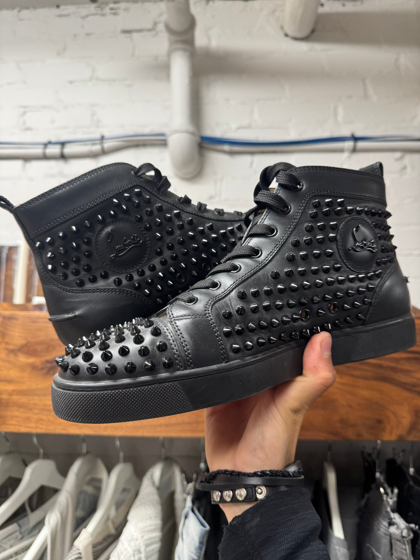 Christian Louboutin Classic Red Bottom ‘Junior Spike’ High Top Sneakers
