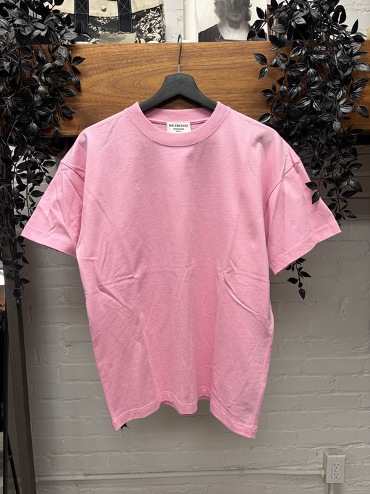 2021 Balenciaga Pink ‘Script Logo’ Oversized Cotton T-Shirt