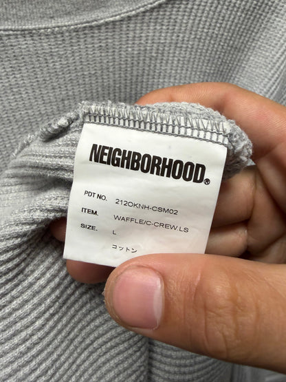 Neighborhood Embroidered Black/White Thermal Cotton Long Sleeve Shirt