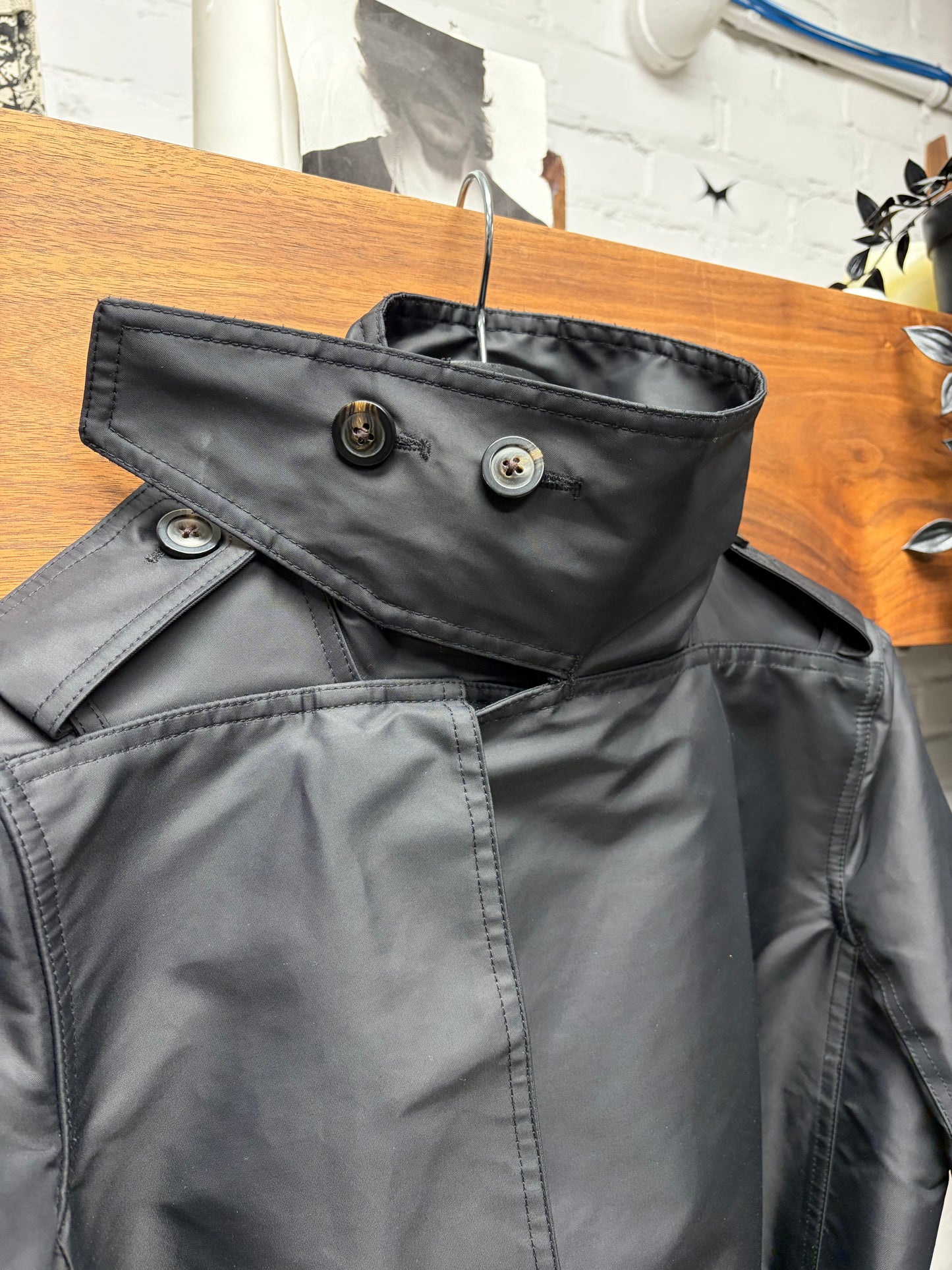 SS2017 Rick Owens ‘Glitter’ Nylon High-Collar Belted Trench Coat