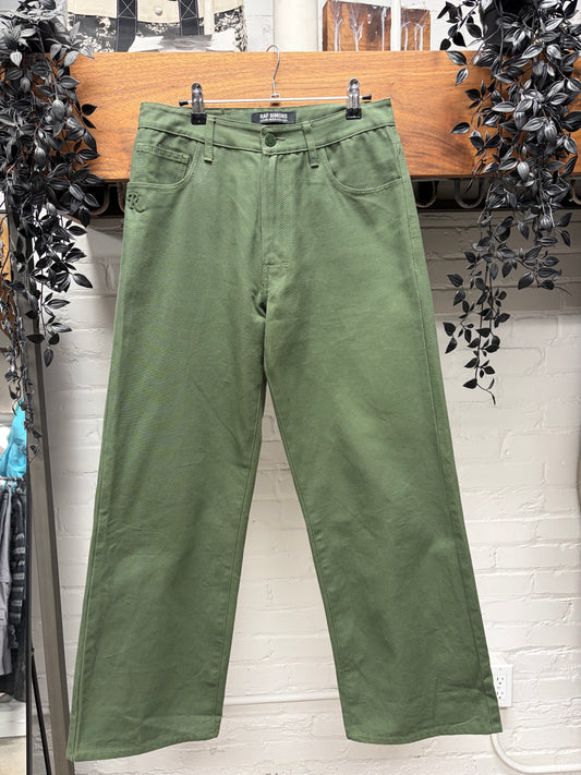 AW2022 Raf Simons Green ‘RS Patch’ Logo Wide Leg Denim