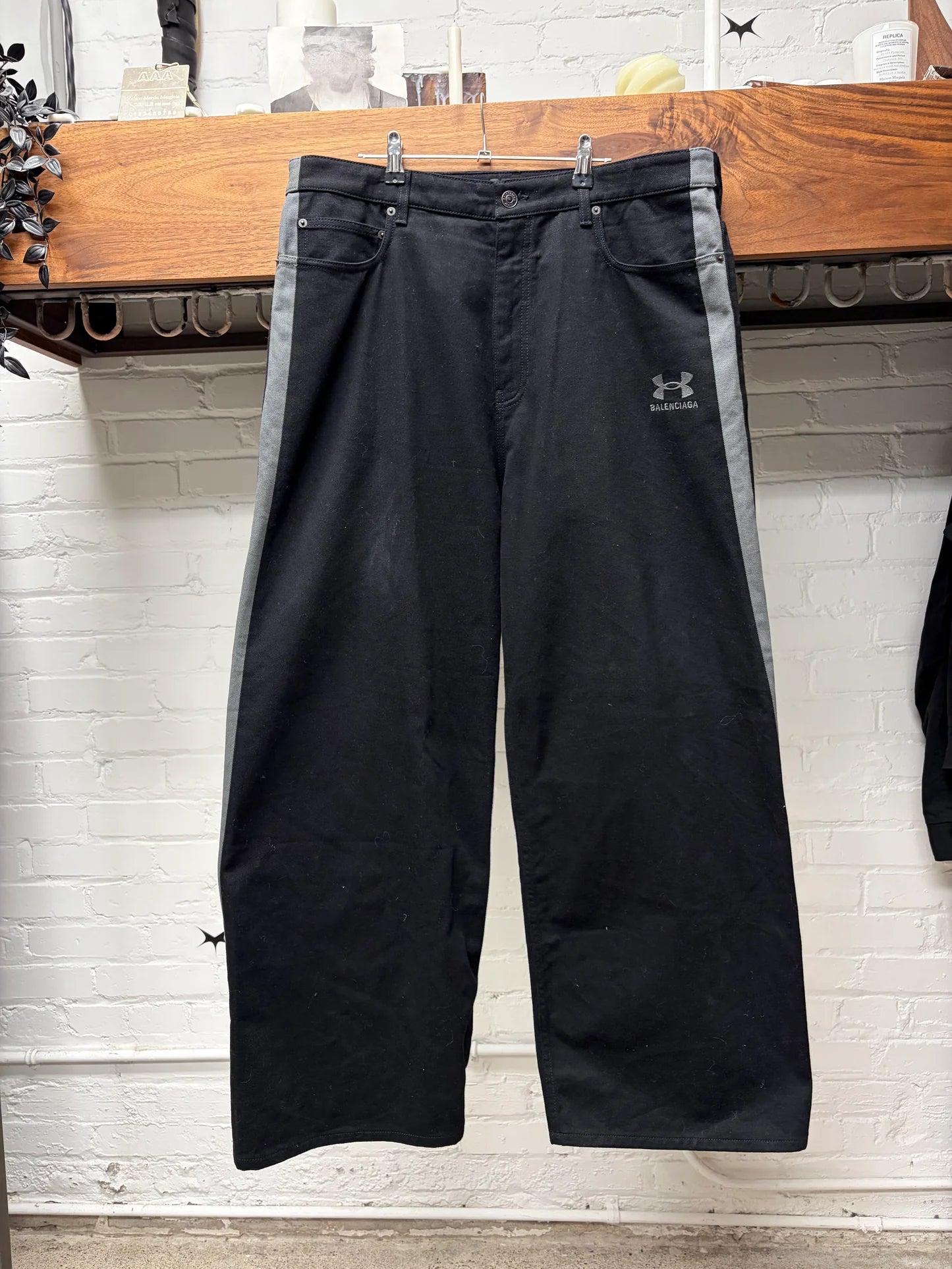 SS2025 Balenciaga x Under Armour Wide Leg Black Drawstring Denim
