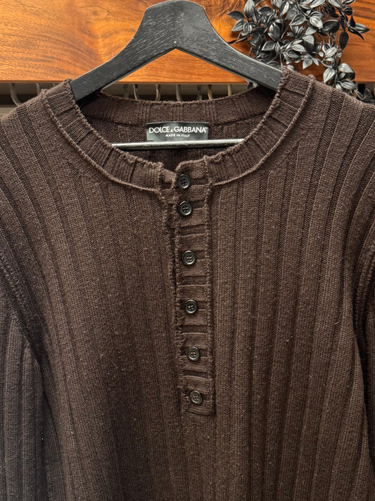 Dolce & Gabbana Mainline ‘Virgin Wool’ Ribbed Henley Sweater