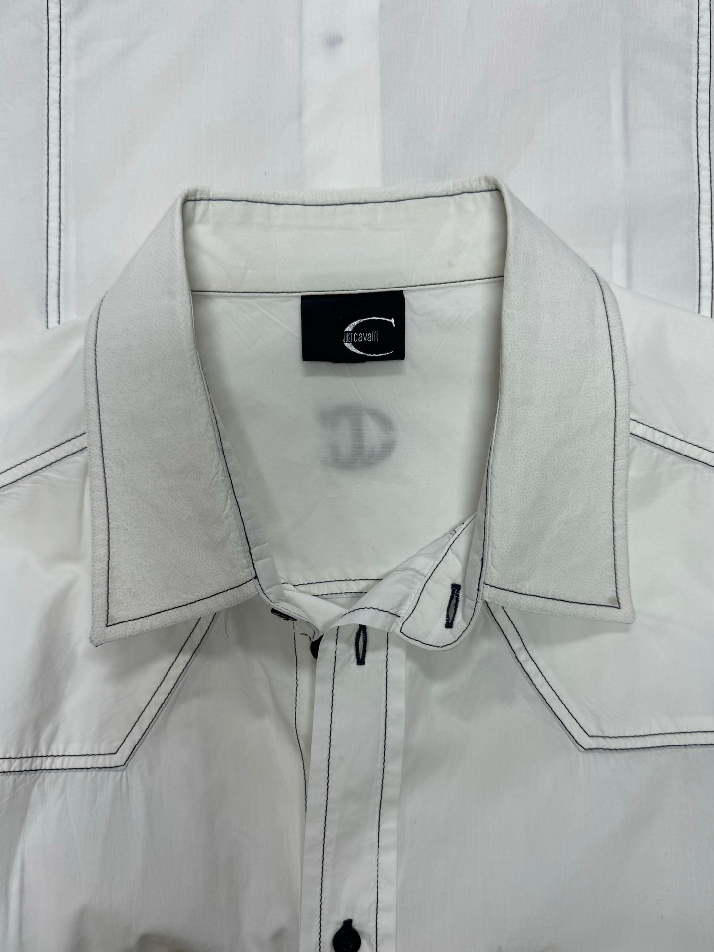 Roberto Cavalli Contrast Stitch White Button Down Shirt