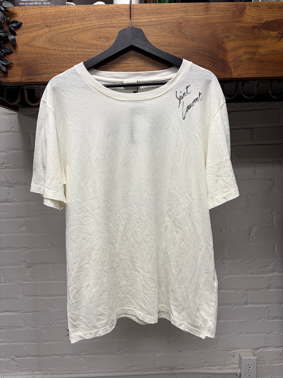 2017 Saint Laurent White ‘Cursive Logo’ Short Sleeve T-Shirt