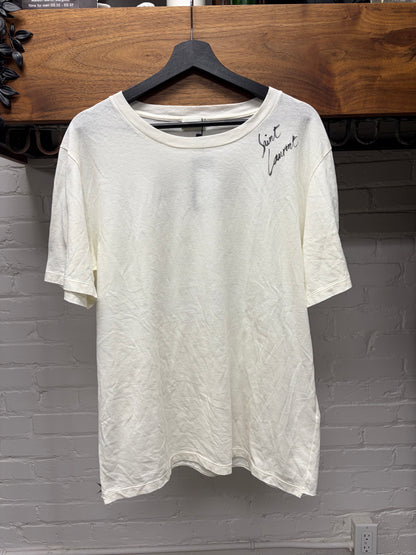 2017 Saint Laurent White ‘Cursive Logo’ Short Sleeve T-Shirt
