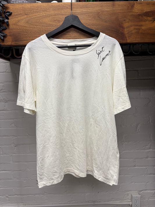 2017 Saint Laurent White ‘Cursive Logo’ Short Sleeve T-Shirt