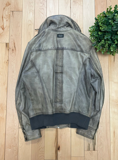 2000s Dolce & Gabbana ‘Washed Grey’ Military Leather Jacket