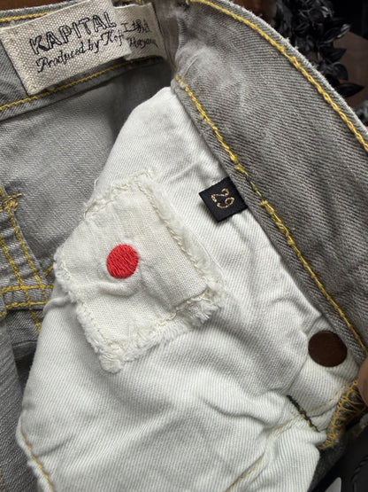 Kapital Repaired ‘Sun-Faded’ Grey Patchwork Bootcut Denim