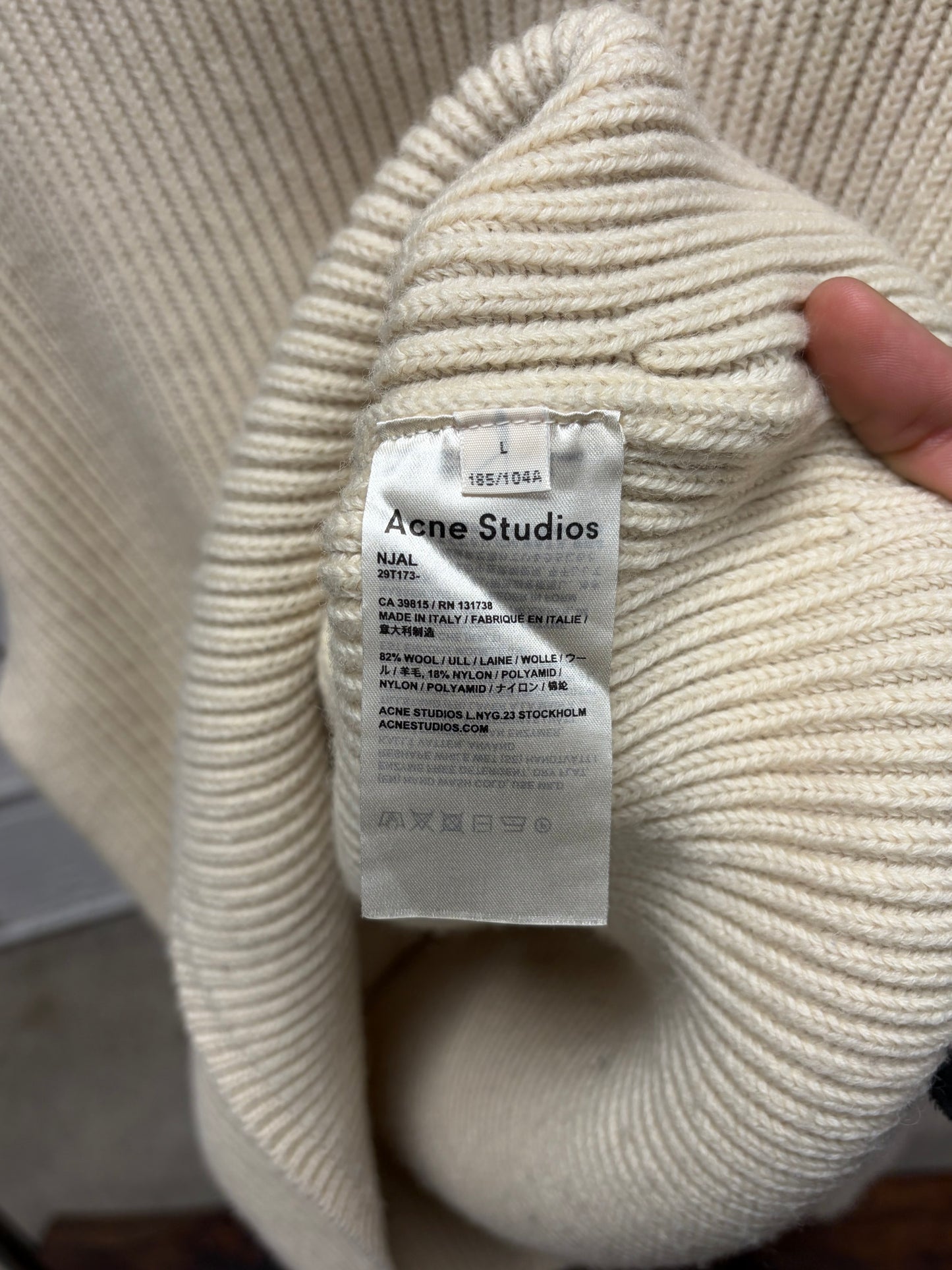 Acne Studios ‘Njal’ Heavy Wool Ribbed Cream White Sweater