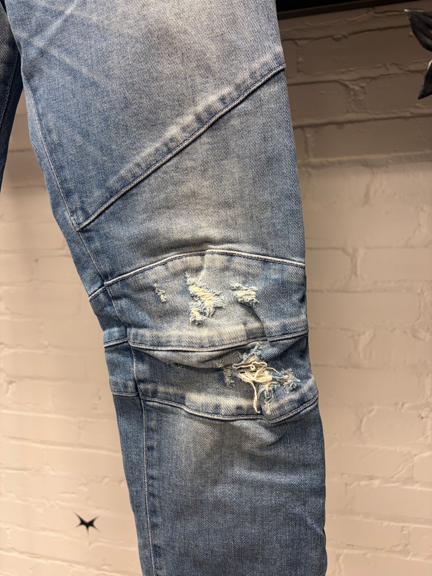 Pierre Balmain Blue ‘Biker Knee’ Skinny Cut Moto Denim
