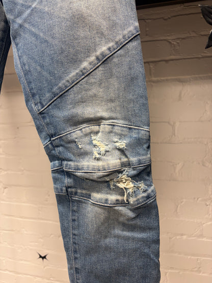 Pierre Balmain Blue ‘Biker Knee’ Skinny Cut Moto Denim