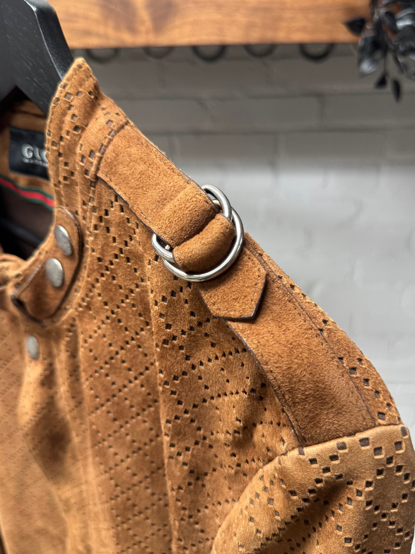 Gucci by Tom Ford ‘Diamante’ Perforated Brown Suede Biker Jacket