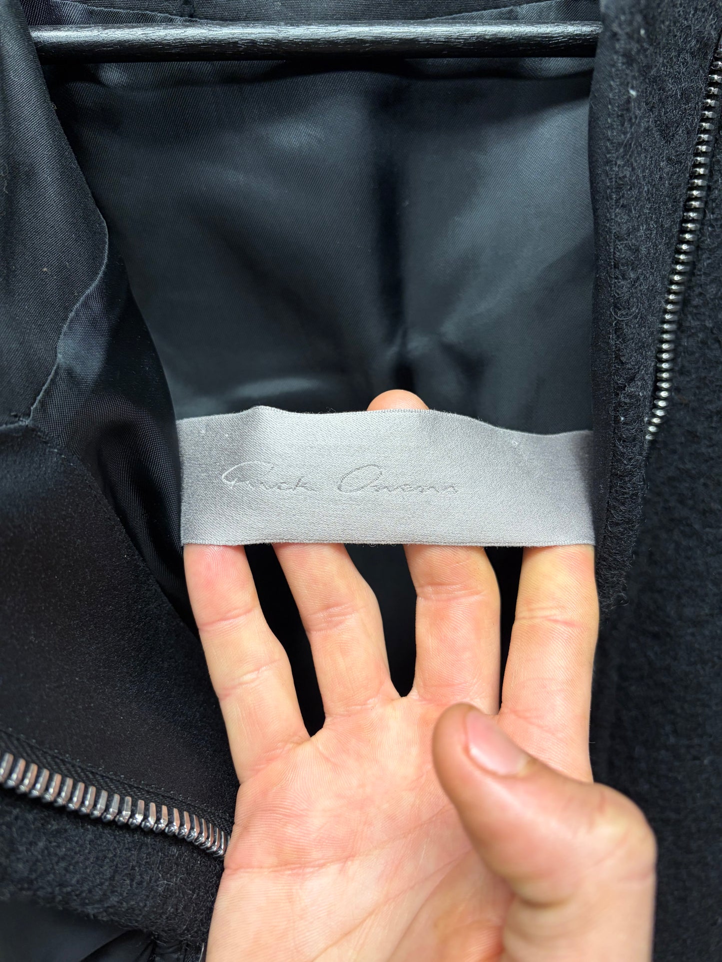 AW2017 Rick Owens ‘Glitter’ Black Runway Asymmetric Wool/Down Filled Jacket