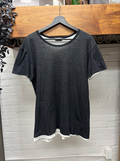 SS2003 Dior Homme by Hedi Slimane ‘Follow Me’ Double Layered Sheer Cotton Black T-Shirt
