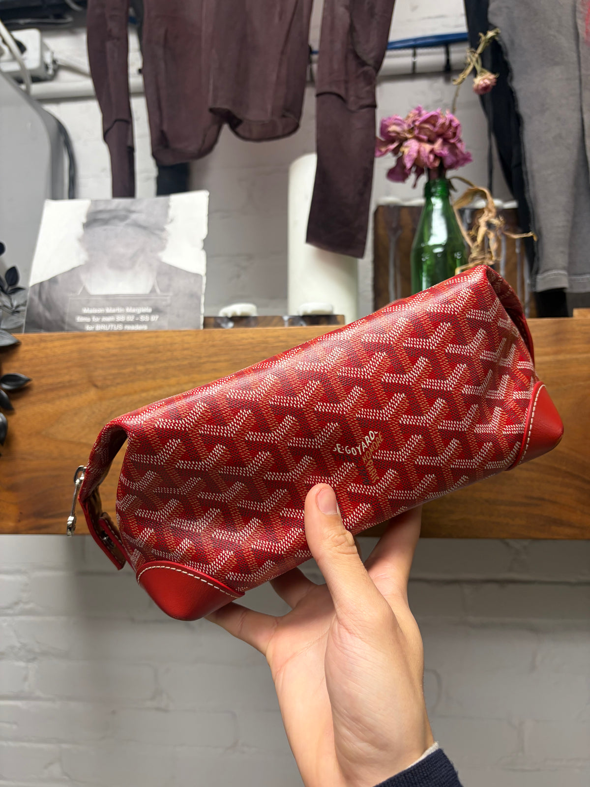 Goyard ‘Boeing 25’ Red Monogram Canvas Bag with Silver Hardware