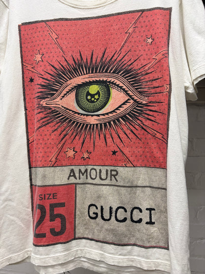 2018 Gucci ‘Amour’ Eye Graphic Red/Cream Distressed Cotton T-Shirt