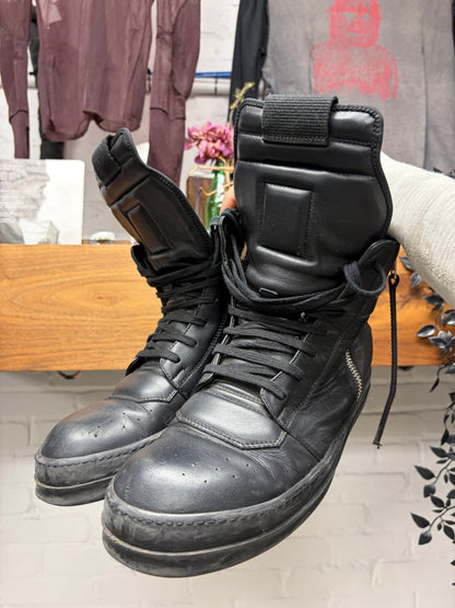 SS2016 Rick Owens ‘Cyclops’ Exposed Outside Zip ‘Geobasket’ Black Leather High Top Sneakers