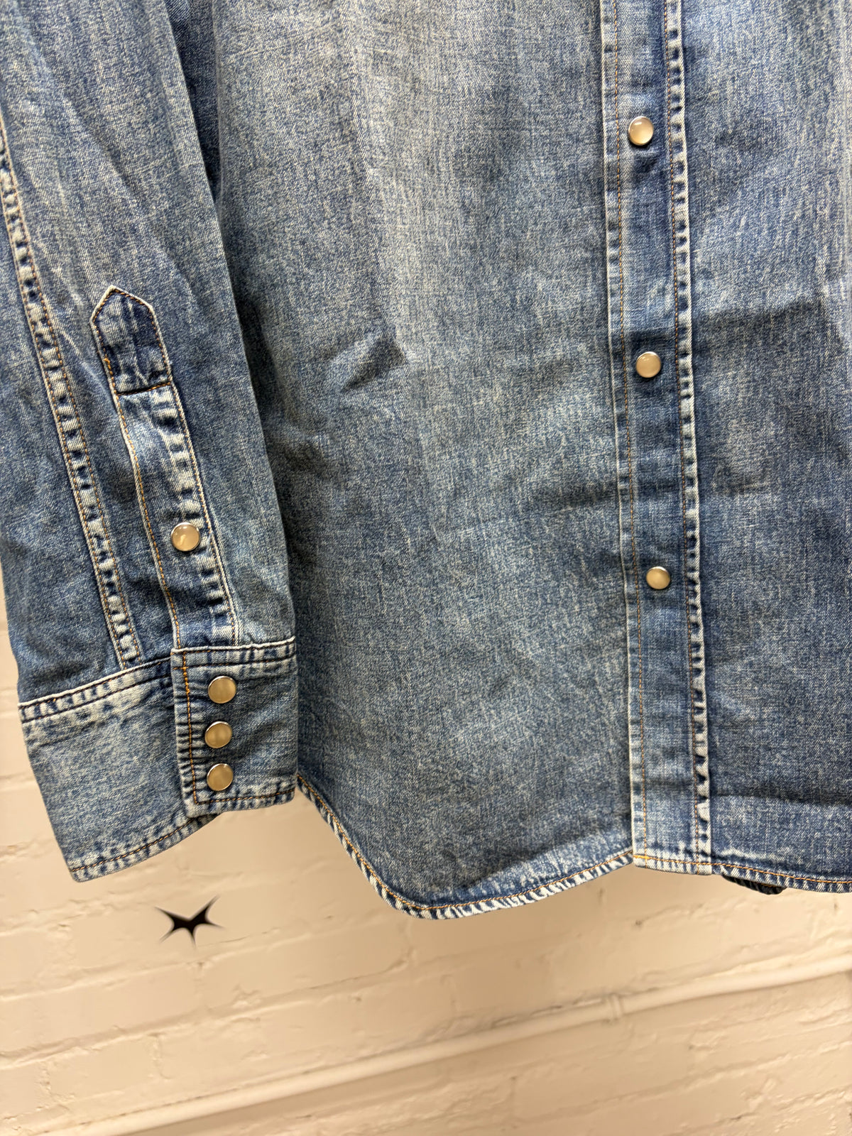 2016 Saint Laurent by Hedi Slimane ‘Cutoff Collar’ Denim Pearl Snap Button Shirt
