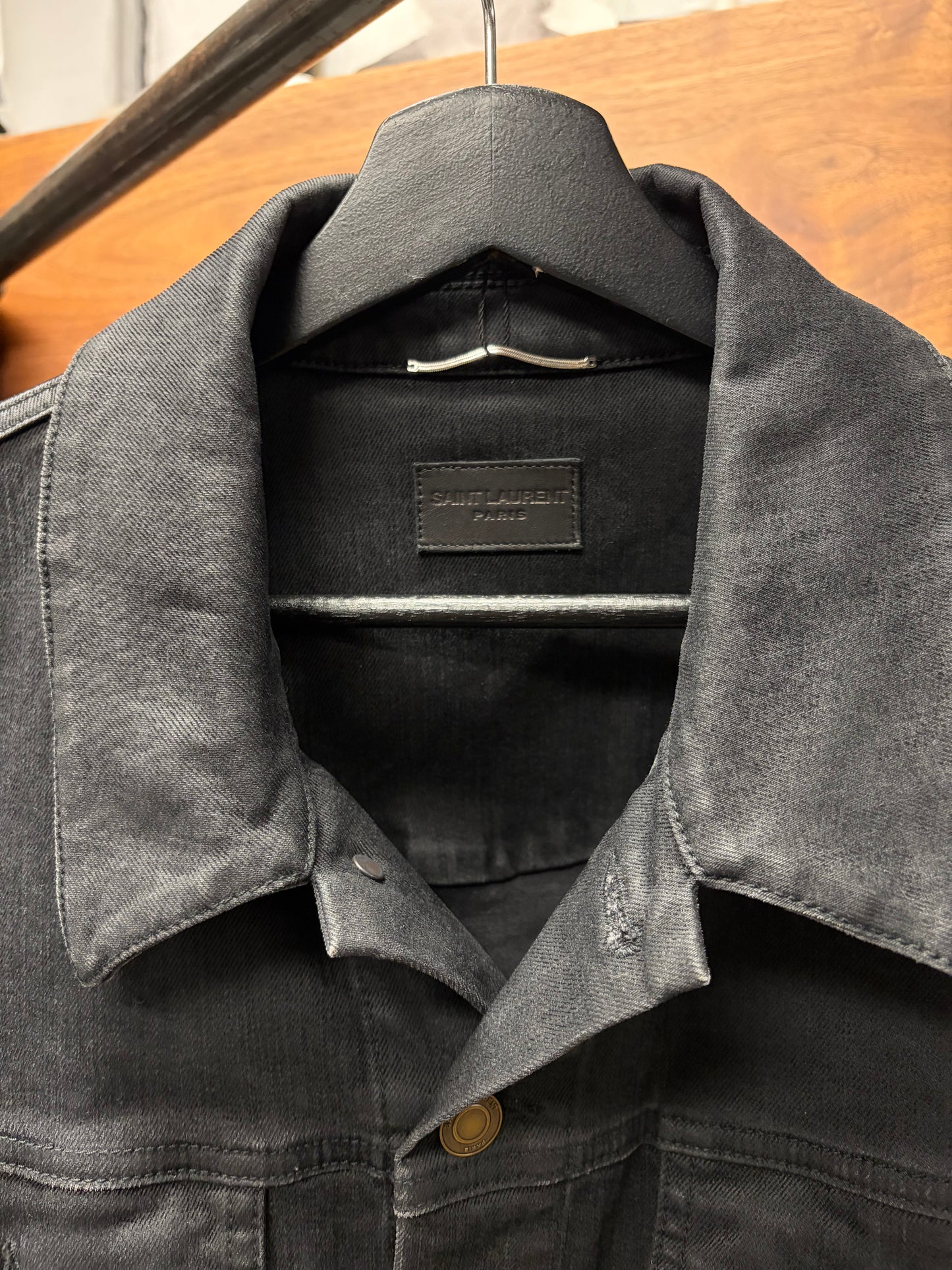 2020 Saint Laurent Waxed Black Denim Trucker Jacket