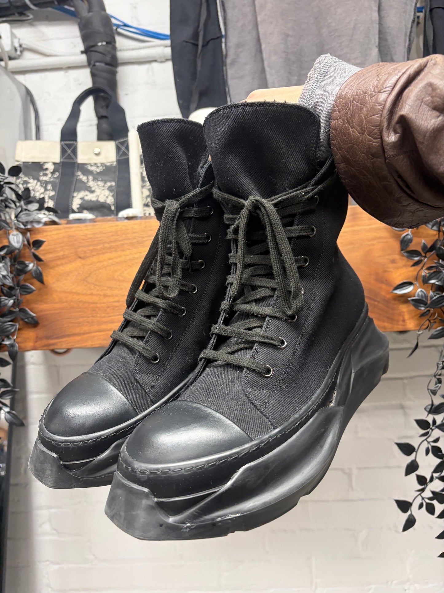 Rick Owens ‘Abstract Sole’ Black Leather High Top Sneakers