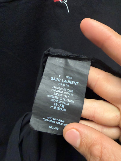 2017 Saint Laurent ‘Smoking Lips’ Black Mini Graphic T-Shirt