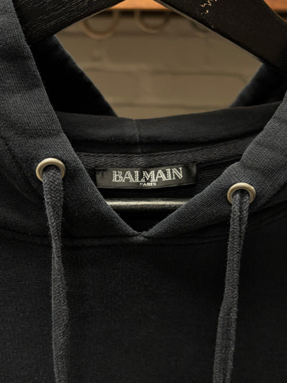 Balmain Black/Blue Logo Black Cotton Pullover Hoodie