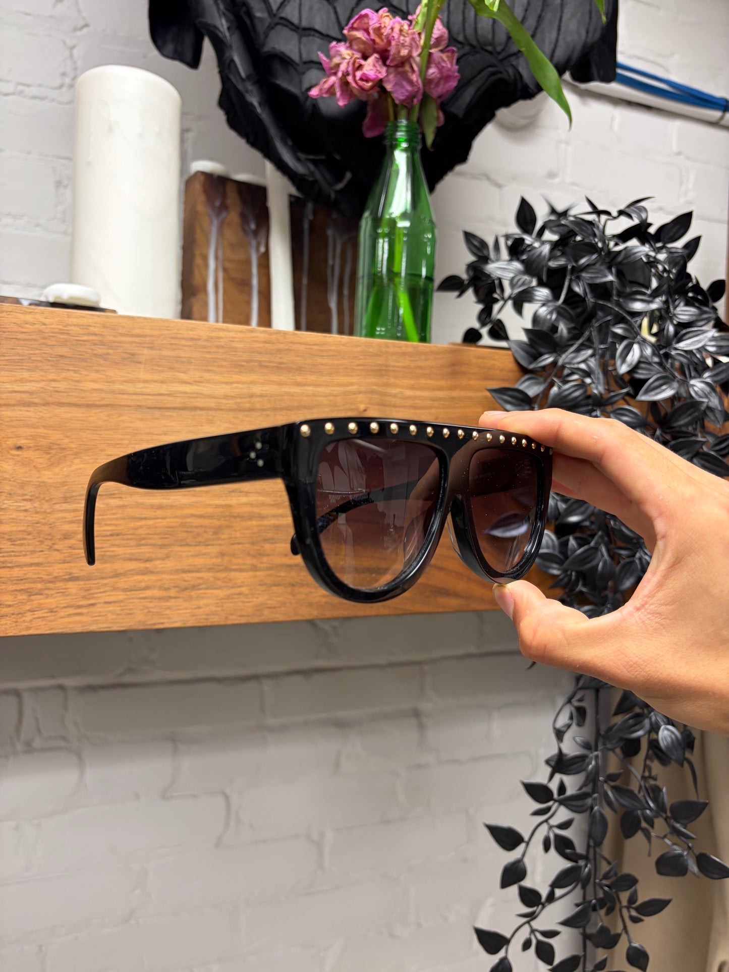 Celine Studded Black ‘Flat Top’ Aviator Sunglasses