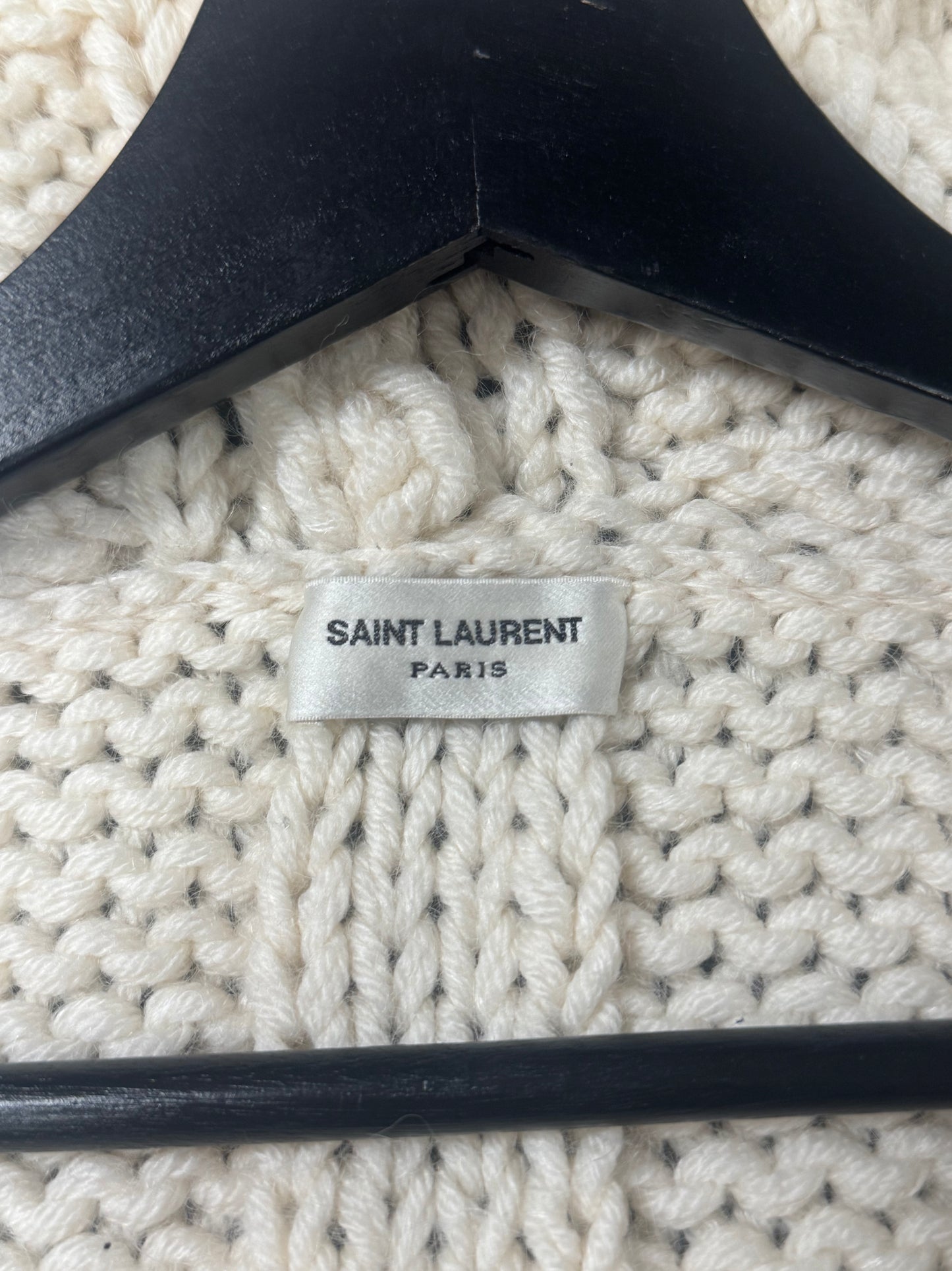 AW2020 Saint Laurent ‘Baja’ Cream Cable Knit Hooded Sweater