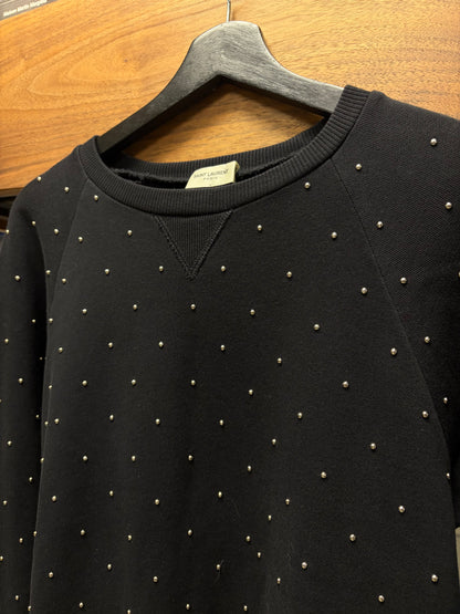 2015 Saint Laurent by Hedi Slimane ‘Studded’ Silver Tone Metal/Black Crewneck Sweatshirt
