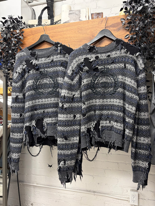 AW2021 Balenciaga ‘Fair Isle’ Distressed Knit Sweater