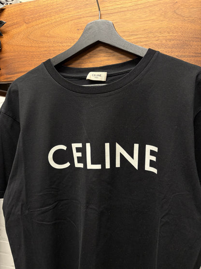 Celine ‘Loose T-Shirt’ Black Jersey Cotton Logo T-Shirt