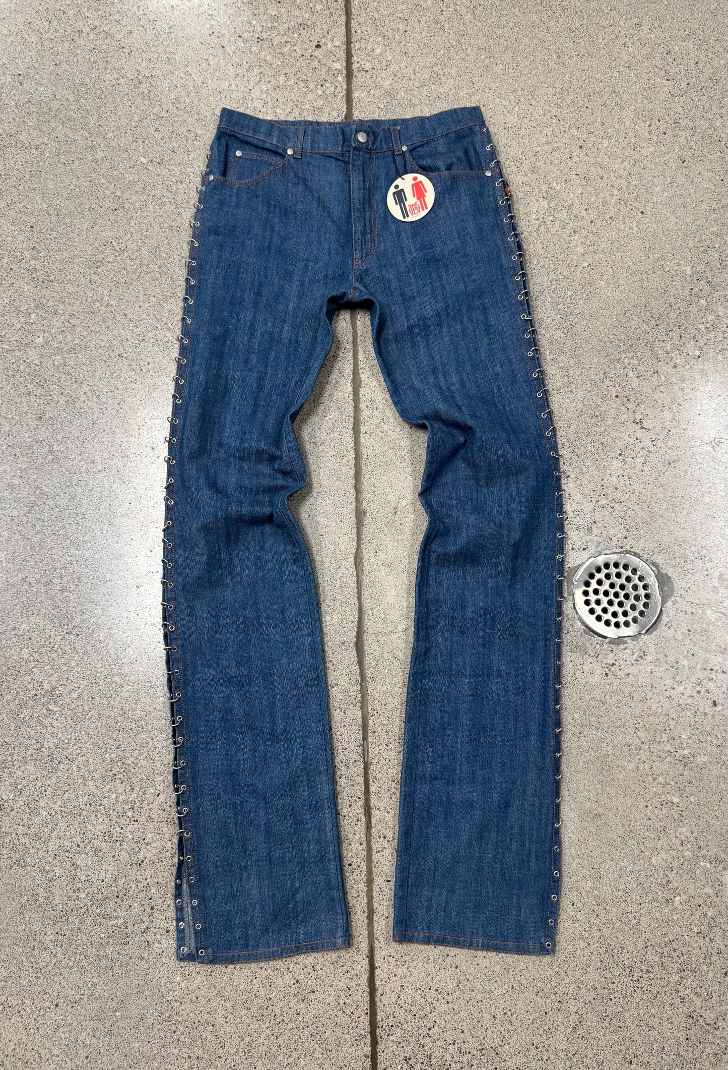 AW2003 Jean Paul Gaultier ‘Chain Mail’ Piercing Blue Bootcut Denim