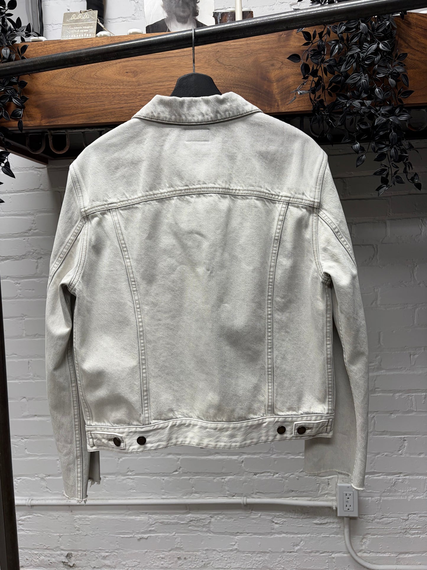 2020 Saint Laurent Paint Coated White Denim Trucker Jacket