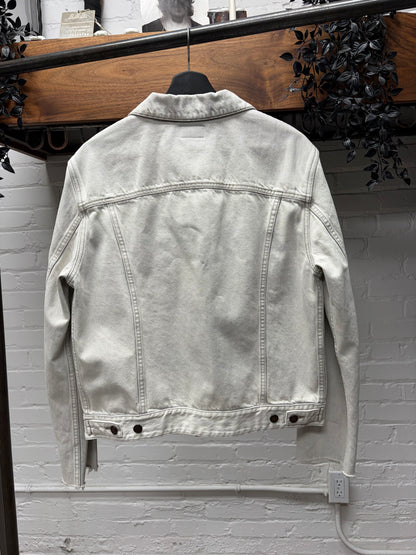 2020 Saint Laurent Paint Coated White Denim Trucker Jacket