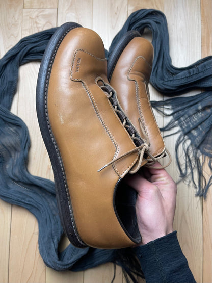 Prada Low Top Caramel Brown Leather Bowling Sneakers