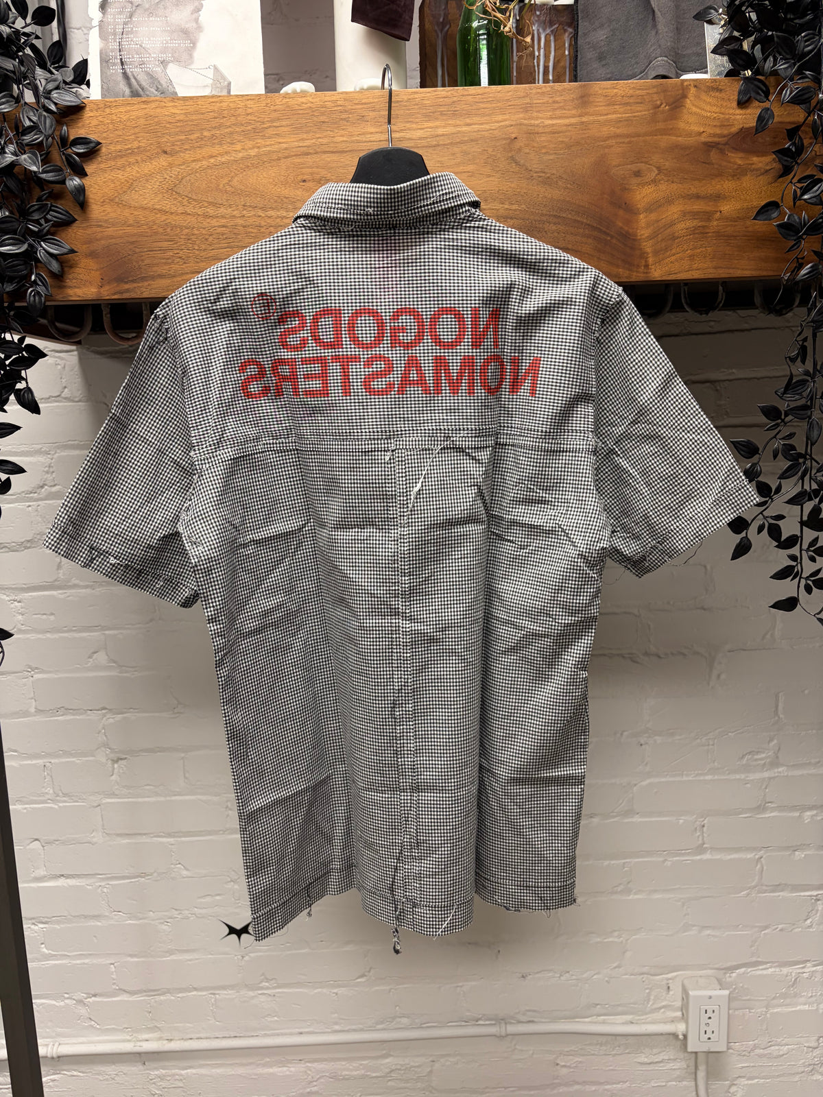 Undercover ‘No Gods No Masters’ Grey Pinstripe Short Sleeve Button Up Shirt