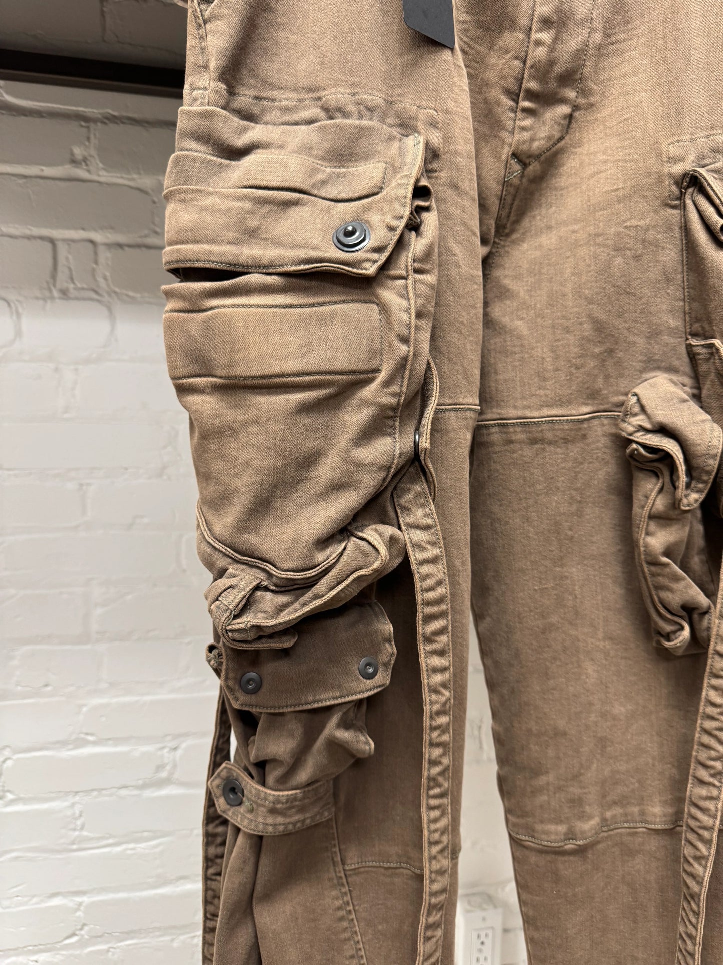 AW2021 Julius ‘Gas Mask’ Heavy Cotton Brown Wide Leg Cargo Pants