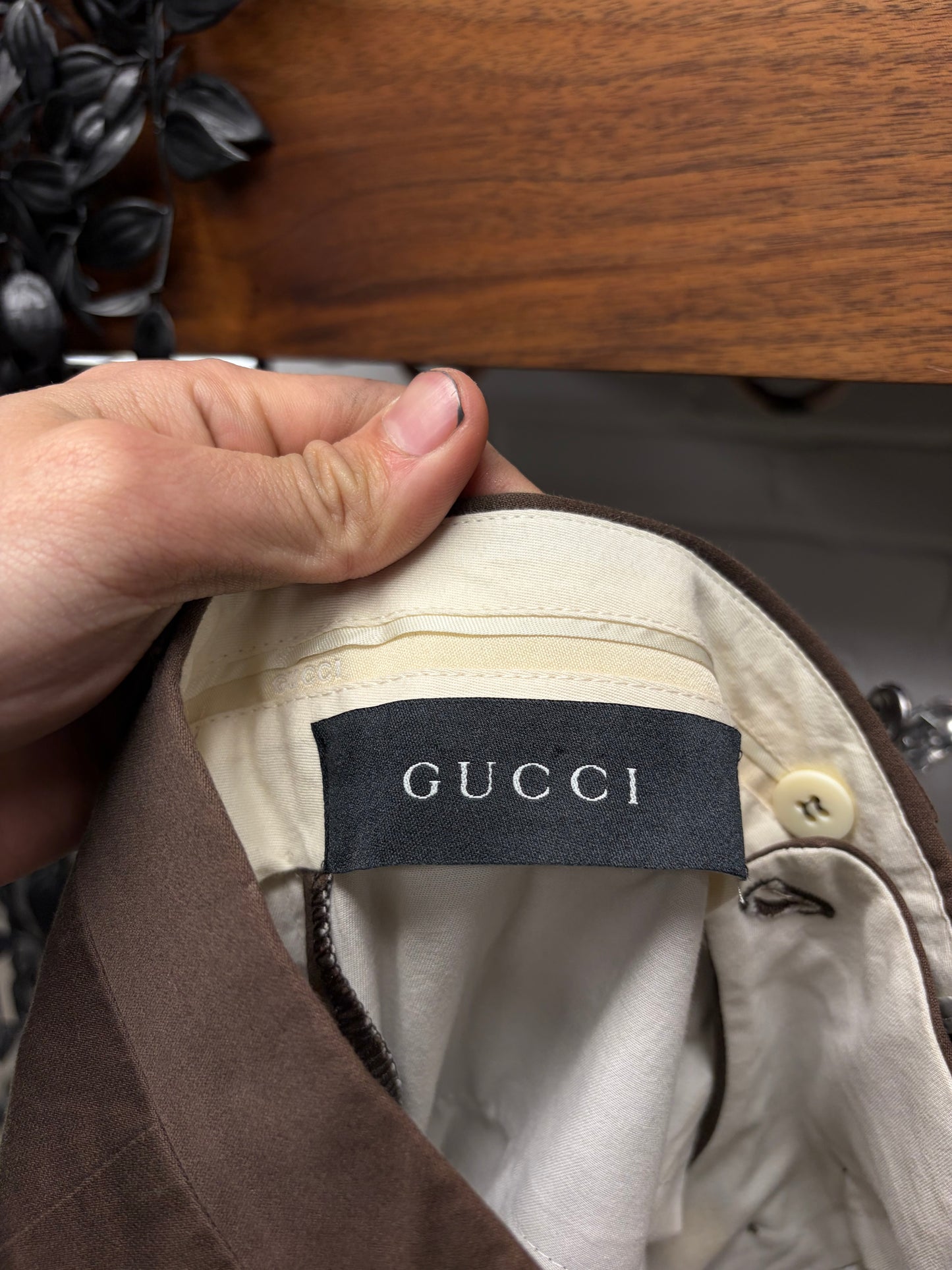 2000s Gucci Pleated Brown Wool Straight Cut Trousers