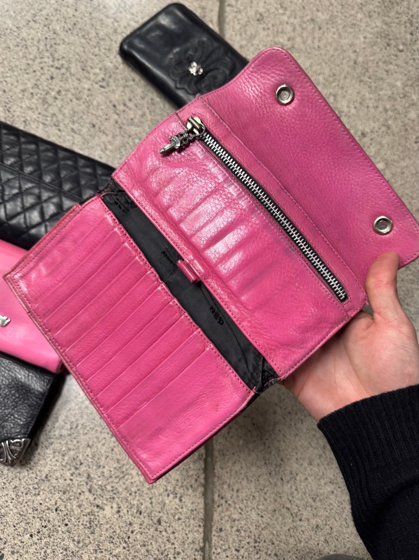 Chrome Hearts ‘Wave’ Pink Cross Button Long Wallet