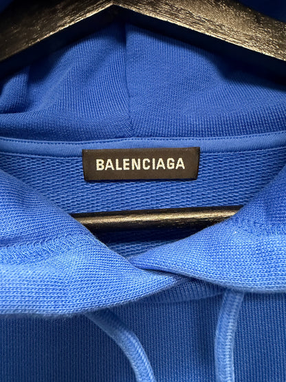 2019 Balenciaga Script Logo Blue Pullover Hoodie