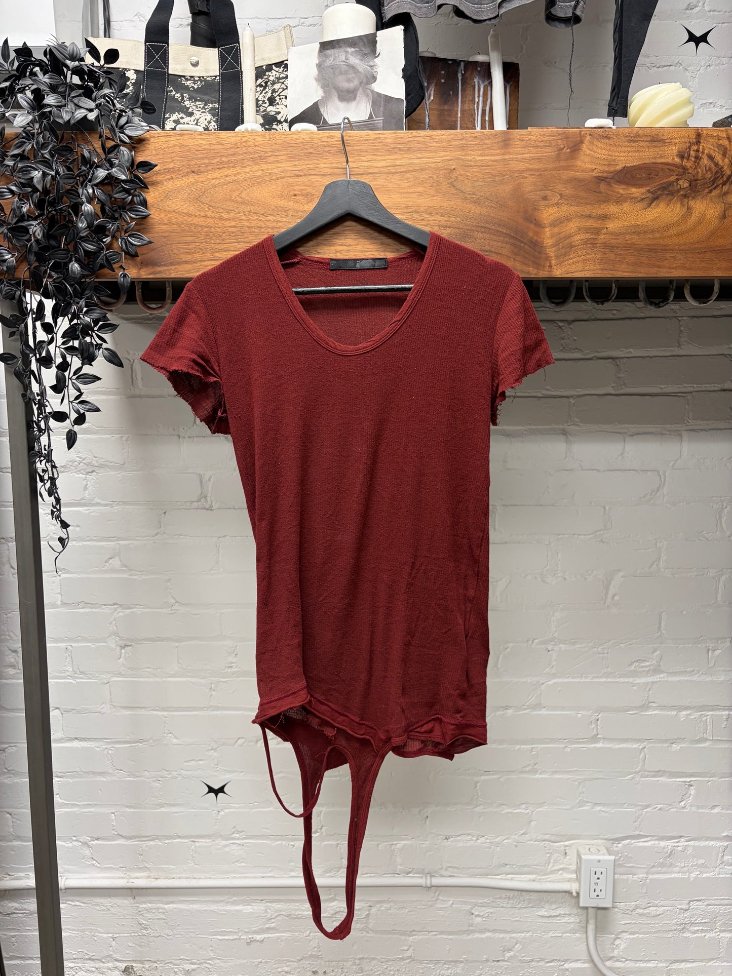 SS2011 Julius Silk/Cotton Dark Red Ribbed Short Sleeve T-Shirt