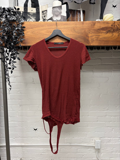 SS2011 Julius Silk/Cotton Dark Red Ribbed Short Sleeve T-Shirt