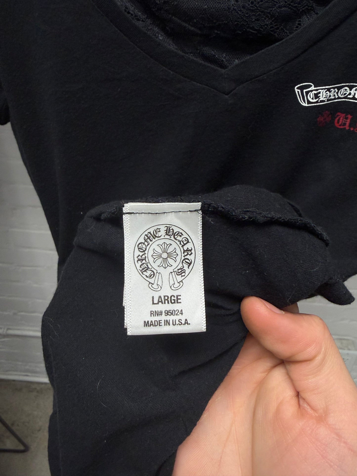 Chrome Hearts ‘USA Flag Logo’ Lace Collar Women’s Graphic T-Shirt