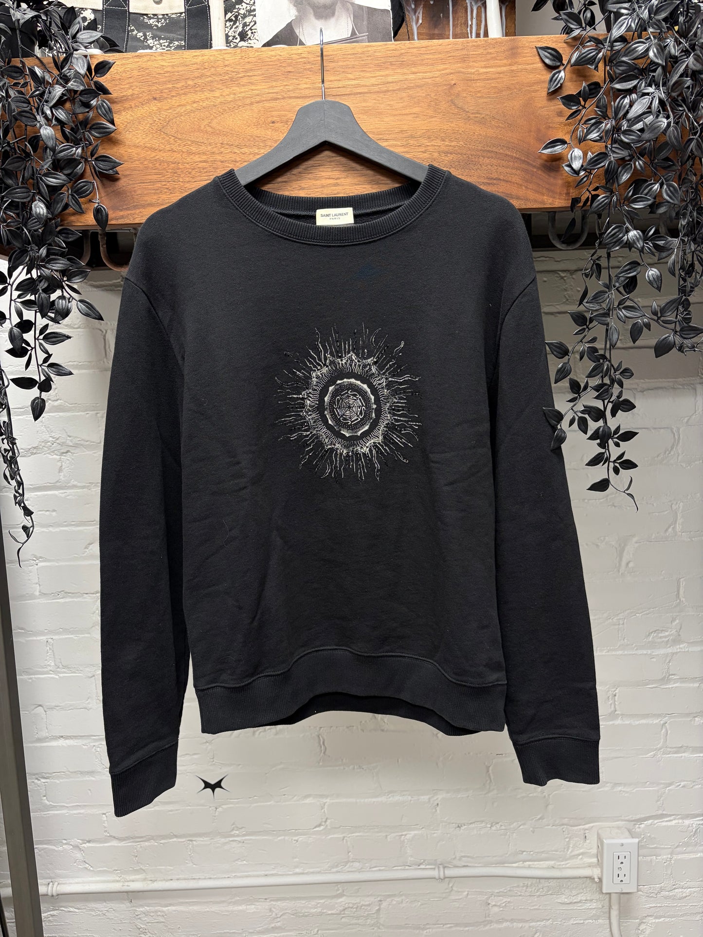2018 Saint Laurent ‘Scorching Sun’ Black Embroidered Logo Sweatshirt
