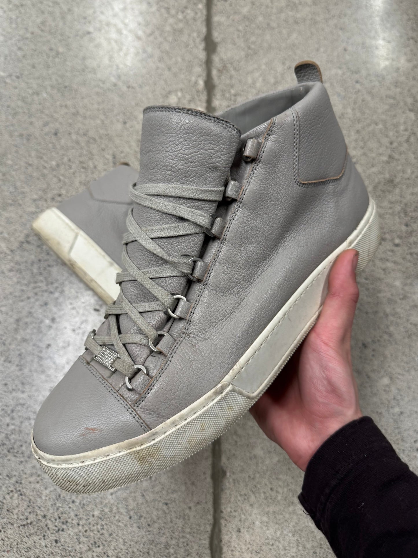 Balenciaga ‘Arena’ Grey/Cream Leather High Top Sneakers