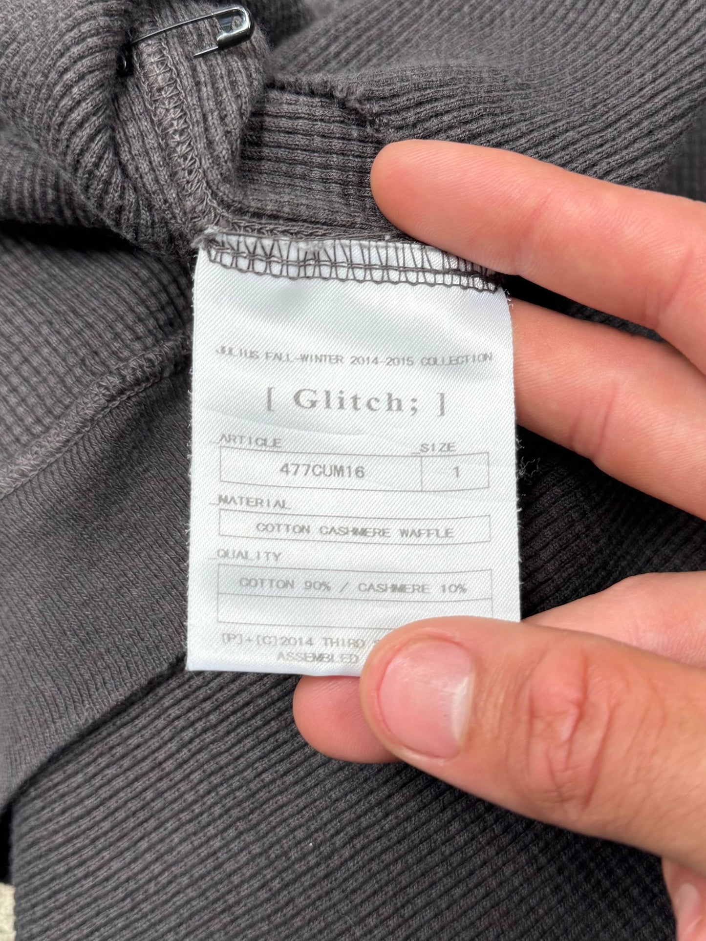 AW2014 Julius ‘Thermal’ Cashmere/Cotton ‘Exposed Seam’ Waffle Shirt