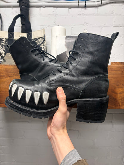 AW2022 Walter Van Beirendonck ‘Hyper Glam’ Teeth Platform Black Leather Boots