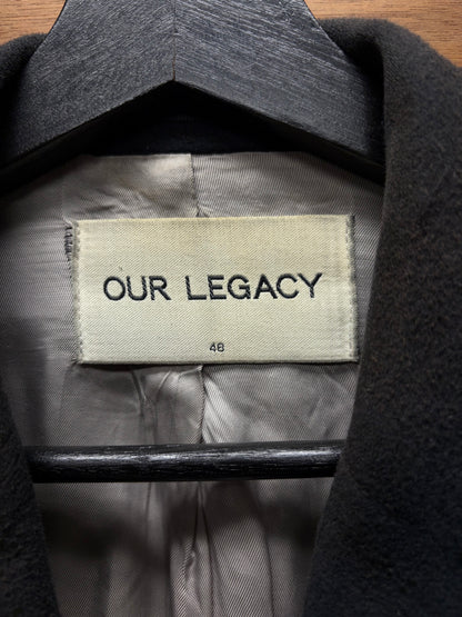 Our Legacy Black Peeled Flannel Sun-Faded Cotton Mid-Weight Coat